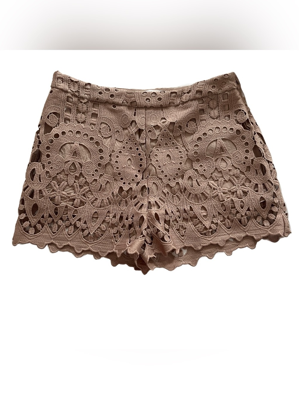 Ministry of Style High-Waist Laser Cut Lined Tan Shorts Sz4